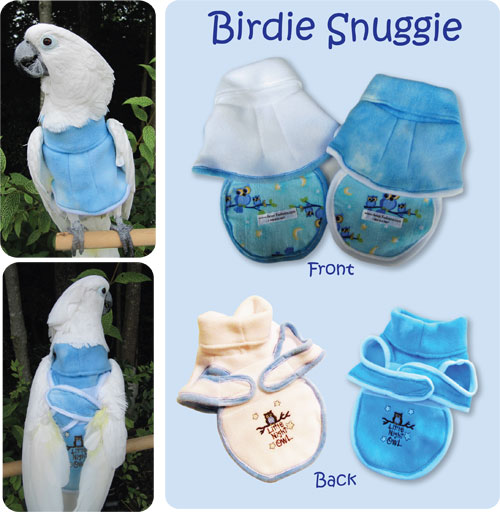 Birdie Snuggie White, Blue Trim (Wide)
